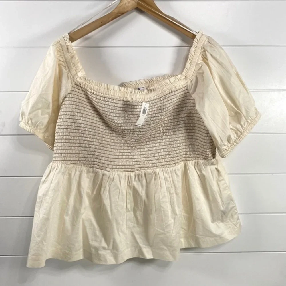 Old Navy Womens Smocked Puff Sleeve Top sz XXL NWT‎ Ivory Cottagecore Romantic